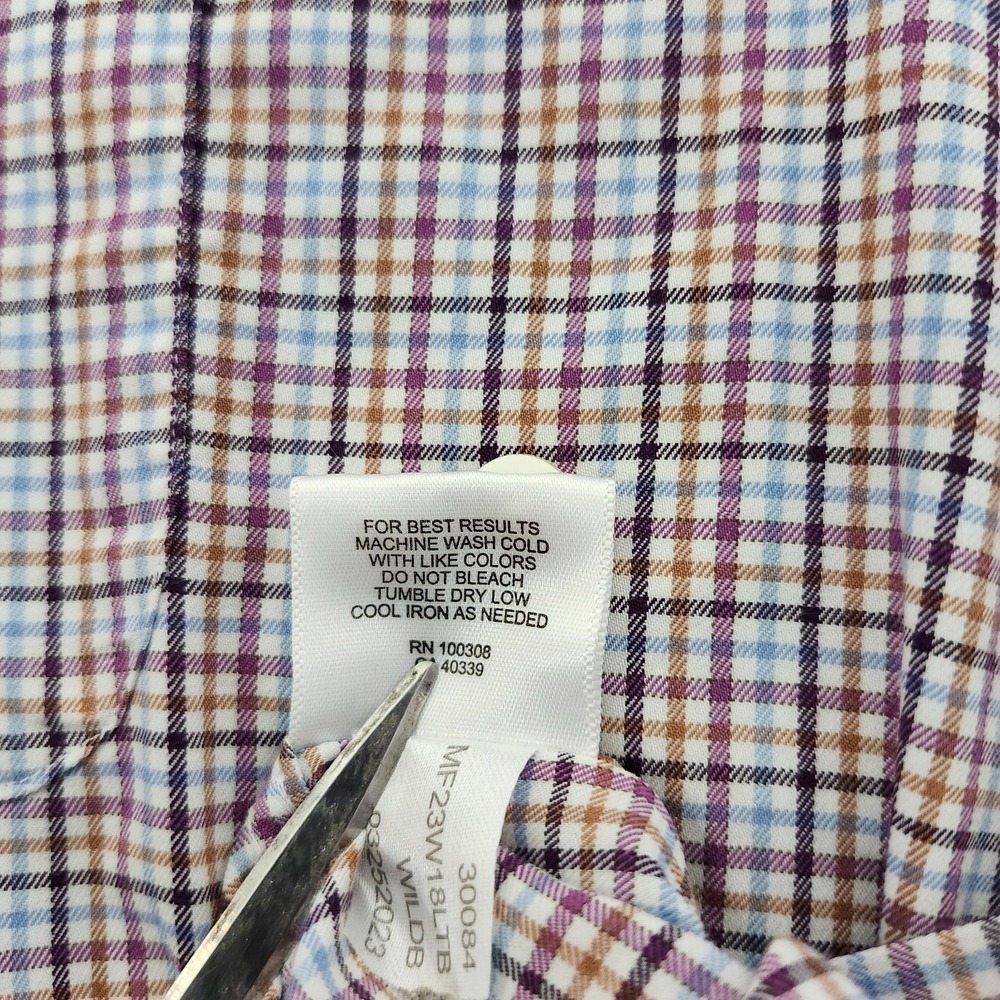 Peter Millar Shirt Adult Large Blue Brown Plaid Button Up Linen Cotton Mens - Picture 7 of 10